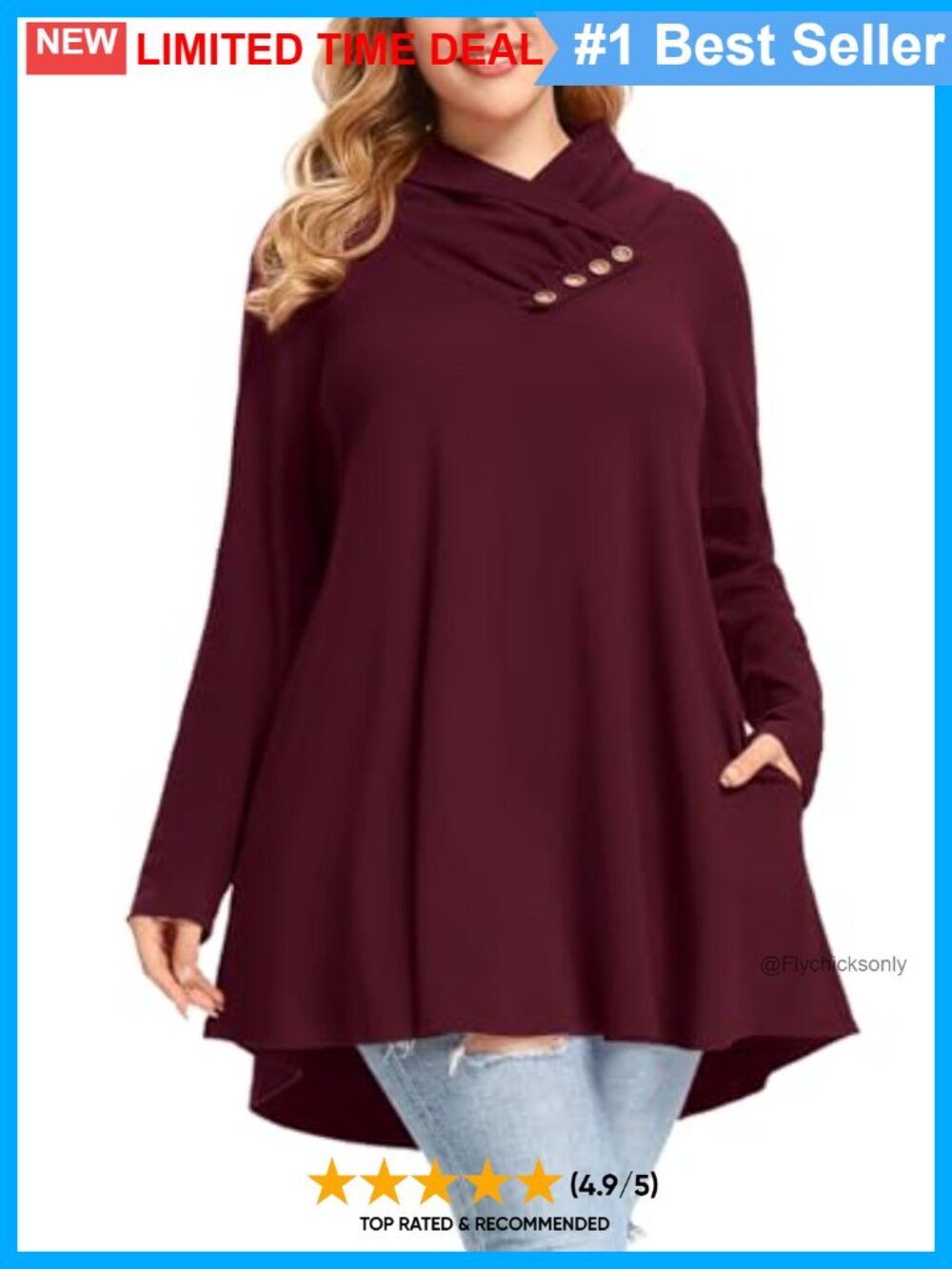 Cowl Neck Tunic Sweatshirt with Pockets